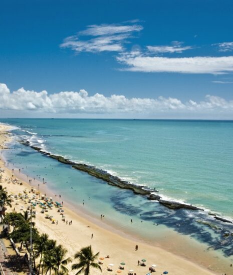 Vista aérea da praia de Boa Viagem no Recife (PE). Crédito: Rafa Medeiros/Prefeitura do Recife